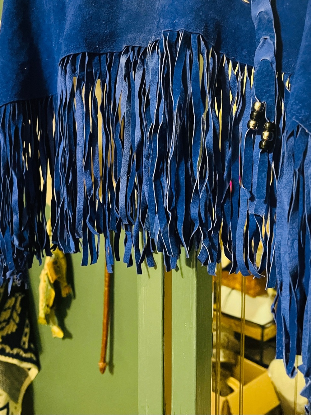 Vintage Blue Suede Fringe Collar western embellishment with Bead Detail
